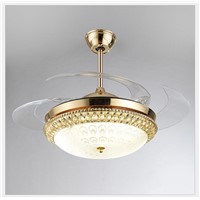 Modern LED Gold contemporary Folding Crystal Ceiling Fans With Lights Remote Control ventilador 85-265V free shipping