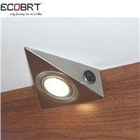 Modern 230V 1.2W Triangle LED Under Cabinet Light with switch surface Stainless Steel Kitchen lighting 6pcs/lot