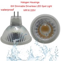 6W Waterproof Dimmable Driverless LED Spot light MR16 220V GU5.3 lamp Warm White cold white bulb Spotlight Free Shipping