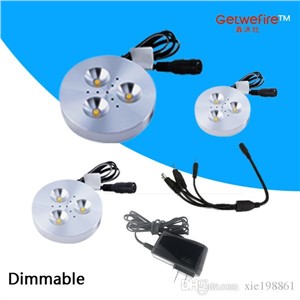 Free shipping 3pcs 12 DC 3W LED Puck/Cabinet Light,LED spotlight+35cm connect wire +12v 1a power