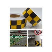 5cmx10m Shining Reflective Warning Self-Adhesive Stikcer with Yellow Black Color Square Printing for Fashion