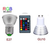 6pcs/lot GU10 E27 LED RGB Bulb lamp 3W LED RGB Spotlight RGB lighting+IR Remote Control AC85-265V