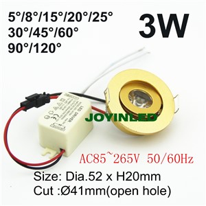 Free shipping super high quality white black silver gold color include driver 3w round mini led spolight