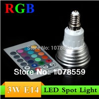Wholesale 10Pcs 3W RGB LED Spot Lamp E14Dimmable light 16 colour High Tech LED Lamp Spot light + IR remote control Free shipping