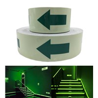 5CM X 10M Hot sell 5cm width glow in the dark tape lasting 4 hours wiht arrow printing for safety guiding