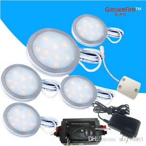 NEW RF control /dimmable 5pcs Input 12v DC 1.8W LED Puck/Cabinet Light,LED spotlight+1pcs connector line+12v 8a RF led dimmer+12