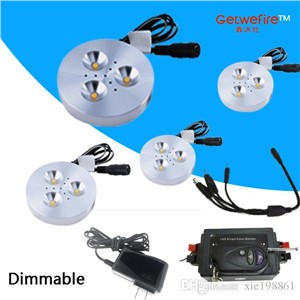 NEW RF control dimmable 4pcs DC 12v 3W LED Puck/Cabinet Light,LED spotlight+35cm connect wire +12v 96w RF led dimmer+12v 2a adap