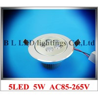 LED ceiling spot light 5W LED downlight LED recessed ceiling light lamp AC 85-265V 450lm two years warranty free shipping