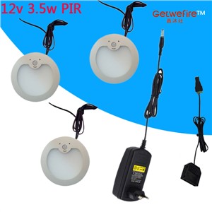 PIR Sensor 3-5pcs DC 12v 3.5W LED Puck/Cabinet Light,LED spotlight+1pcs connect wire+12v 2a adapter