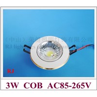 integrated COB LED recessed ceiling light 3W LED downlight AC85-265V 3W with lens 3 year warranty free shipping