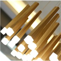 33cm Vertical Wood Bar Ceiling Lights for Stairway, Kitchen Island,  Acrylic Cube Shade 4x4 cm