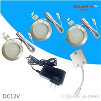 TOP type DC 12v 3pcs/lot 1.5W 100LM with 3pcs 5630 type leds,LED Puck/Cabinet Light,LED spotlight+1 connector line+12V1A adapter