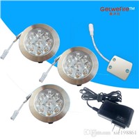 Recessed installation 12v DC 3pcs/lots 1W LED Puck/Cabinet Light,LED spotlight with 9pcs 3014 leds+1pc connector line+12v 1a ada