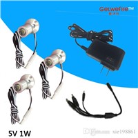 Silver shell 5v DC 3-5pcs/lots 1W Led minil spot light 1w desk lamp led jewelry showcase light &amp; CONNECTOR &amp; LED POWER