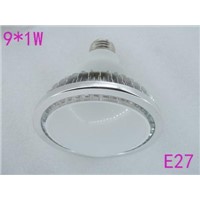 3pcs/lots 9w Fins shell white cover with nice power,e27 9*1w led par light/led par38 lamp bulb,led spotlights