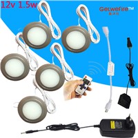 Dimmable 3-5pcs DC 12v 1.5W LED Puck/Cabinet Light,LED spotlight+connect wire +12v 12A RF led dimmer+12v 2a adapter(milk cover)