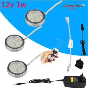 Dimmable 3-5pcs DC 12v 1W LED Puck/Cabinet Light,LED spotlight+connect wire+12v 12A RF led dimmer+12v 1a adapter