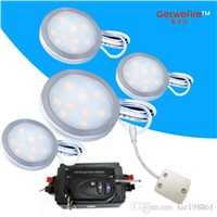 NEW RF control/ dimmable 4pcs Input v 12 DC 1.8W LED Puck/Cabinet Light,LED spotlight+1 connector line+12v 96w RF led dimmer(non
