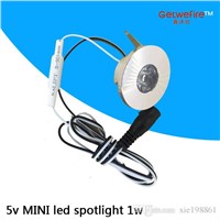 NEW mini type 5v DC 1pcs/lots 1W top brightness LED Puck/Cabinet Light, LED ceiling light dimmable (No power)