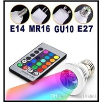 RGB 3W LED Spotlight Downlight Ceiling Lamp Bulb IR Remote E14 GU10 E27 MR16