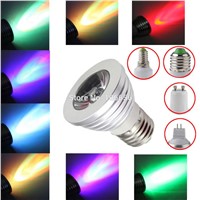 MR16/Gu10/E27 3w RGB LED spot lights bulb lamp spotlight with IR remote controller DC12v/24v/AC85v-265v battery included DHL
