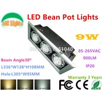 wholesale 9W LED Bean Pot Lights 110V 220V recessed LED Grille Lamp high power LED Grid Light indoor led lighting 8 Pcs/lot