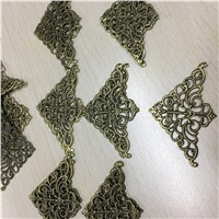 Filigree Triangle Flower Wraps Cabochon Ancient Bronze Flatback Metal Embellishments Scrapbooking For DIY,5cm*3.2cm,100Pcs