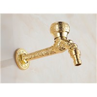 Euro Luxury Gold Finish Design Bibcocks Faucet Tap/ Bathroom  Wall Mount Washing Machine Water  Long Faucet Taps /garden faucet