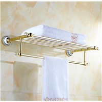 Solid Copper Luxury Crystal Gold Design Towel Rack, Modern Bathroom Accessories Towel Bars Shelf ,Ceramic Base Towel Holder