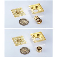 10*10cm Euro Style Bathroom Art Golden Flower Carved Shower Floor Drain/anti-odor shower  drain /Sink Grate Brass  Floor Drain/