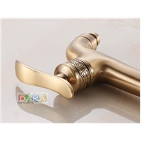 2016 Long Garden Use Bibcock Faucet Tap/ Antique Brass Art carving Bathroom Wall Mount Washing Machine Water Faucet Taps