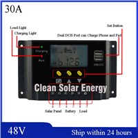 LCD Display Smart 30A Solar Charge Controller / 48V Charge Regulator / Solar Charger 48V With LCD Screen for Lead acid Battery