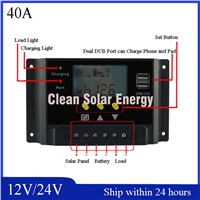 Top selling PWM Mode 40A Solar Charge Controller 12V 24V LCD Screen Charger Controller Auto Work use for Lead acid Battery