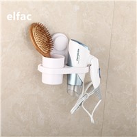 ELFAC Mult-Function Holders Solid Plastic Chrome Hair Drier And Cup Holders With A Cup Wall Paste Type Bathroom Accessories