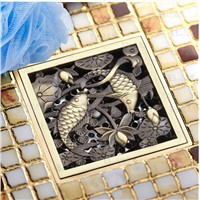 New China Style Antique Brass floor drain Waste Grate Drain 100*100mm