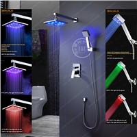 Fashion Rain Shower Set 8-10-12-16 inch Single handle In-Wall Faucet Bath and Shower Mixer Brass Chrome BR-LED