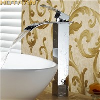 High Arch Polished Chrome  Waterfall Faucet Copper Square Basin Sink Brass Water Mixer Tap For Modern Bathroom YT-5030