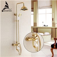 Shower Faucet Luxury Gold Brass Bathtub Faucet Round Rainfall Shower Head Handheld Bar Wall Mount Bathroom Mixer Tap Set HJ3007K