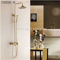 Shower Faucets Luxury Gold Brass Bathroom Shower Mixer Faucet Set Rain Shower Head Round Wall Bathtub Faucet Handheld HJ-1065K-B