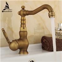 Basin Faucets Antique Brass Bathroom Sink Faucet Swivel Spout Single Handle Bath kitchen Deck Hot Cold Mixer Tap WC Taps HJ6717F