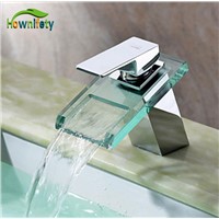 Chorme Polished Bathroom Waterfall Vessel Sink Faucet Deck Mount Mixer Tap With Glass