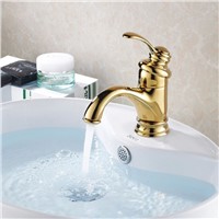 Basin Faucet Golden Modern Bathroom Sink Taps Deck Mounted Single Hole Vessel Mixer Cartridge Crane Washbasin Water Tap HJ-6636K