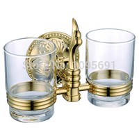 European classical Roman style Bathroom Accessories Gold finish double Tumbler Holder,Toothbrush Cup Holder, tumbler glass cup