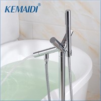 KEMAIDI Bathroom Chrome Single Handle Special Design Solid Brass  Floor Stand Mounted Bathtub Tap Shower Faucet with Hand Shower