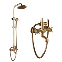 Antique Wall Mounted Shower Faucet Cold Hot Water Mixer Tap 8 Inch Shower Set Head Handheld shower Spray 1.5 Hose SEH015