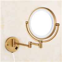 Bath Mirrors Brass Antique 8&amp;amp;quot; Round Wall Mirrors of Bathroom Light LED Mirror Folding Cosmetic Vintage Mirror 2068F