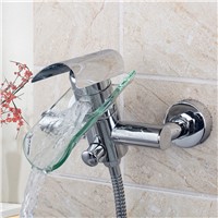 Waterfall Tiles Design Wall Mounted 8208/9 Single Lever With Handheld Shower Dual Control Chrome Clear Glass Spout Mixer Faucet