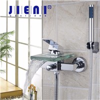 Bath &amp;amp;amp; Shower Faucets Square Wall Mounted Waterfall Glass Spout Bathroom Bath Handheld Shower Set Tap Mixer Bathtub Faucet