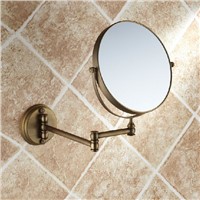 OWOFAN Bath Mirrors Rotating Antique Copper Retractable 2 Side Bathroom Wall Mirror 3 Magnifying Bath Makeup Round Mirror 1506F
