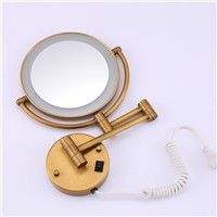 OWOFAN Bath Mirrors Brass Antique 1x3 Magnifying Bathroom Wall Illuminator LED Cosmetic Makeup With Lighting Women Mirror 2068F
